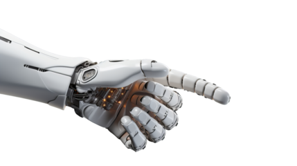 White cyborg robotic hand  finger - 3D rendering isolated on free PNG background.