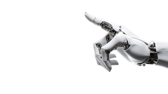 White cyborg robotic hand  finger - 3D rendering isolated on free PNG background.