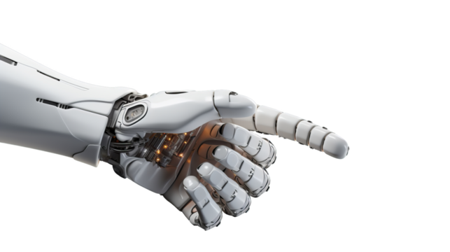 White cyborg robotic hand  finger - 3D rendering isolated on free PNG background. - Powered by Adobe