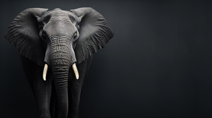 Obraz premium Front view of a elephant on black background. Wild animals banner with empty copy space