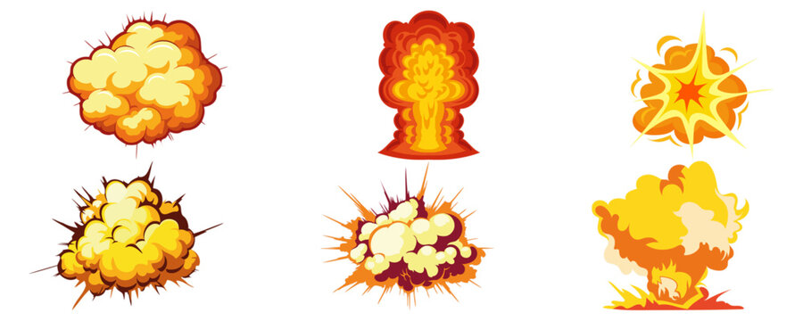 Bang effect. Cartoon boom explosion. Fire blast icon