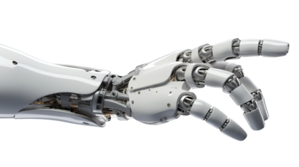 White cyborg robotic hand  finger - 3D rendering isolated on free PNG background.