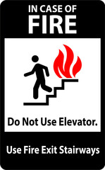In Case Of Fire Sign Do Not Use Elevators, Use Fire Exit Stairways