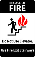 In Case Of Fire Sign Do Not Use Elevators, Use Exit Stairways