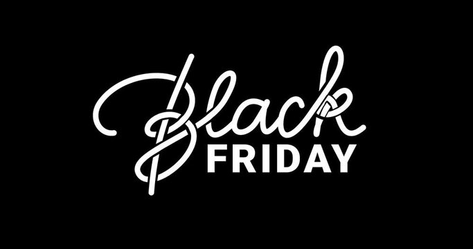Black Friday Animation. Handwritten text inscription calligraphy with alpha channel. Great for product promotion, events, celebrations, and social media posts. Easy to put into any video. 4K Quality