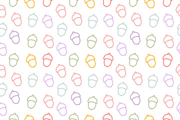 Seamless pattern witn acorn on white isolated background