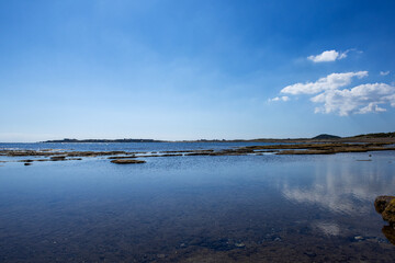 The beautiful landscape of rocky seascape and blue ocean,