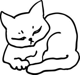 Cute lovely cat with funny face. Fluffy kitten best friend with big eyes. Home pet for baby, kids, boy, girl and family. Hand drown character. Retro vintage cartoon vector illustration drawn by hand.
