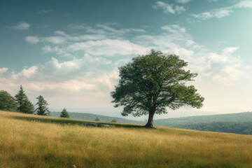 Fototapeta na wymiar a tree in a meadow with a clear sky