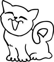 Cute lovely cat with funny face. Fluffy kitten best friend with big eyes. Home pet for baby, kids, boy, girl and family. Hand drown character. Retro vintage cartoon vector illustration drawn by hand.
