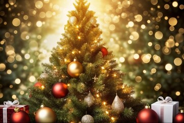 Obraz na płótnie Canvas Christmas tree with presents. Christmas tree with decorations and gifts. Christmas or New Year background