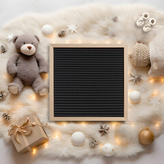 Pregnancy Announcement : Baby Winter, with Black Letter Board Mockup featuring Teddy Doll, Fairy...