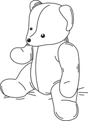 Linear illustration of retro soft toy Teddy bear. Vector outline illustration