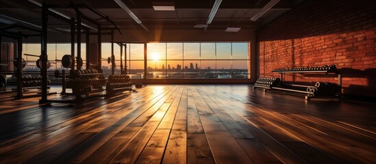 Barbell for gym training. gym room view with various equipment, Sports background.