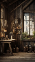 old rural house in the forrest. AI generated