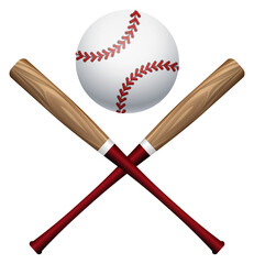 Crossed bats and baseball ball. Realistic sport game logo