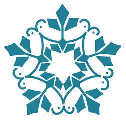 Decorative snowflake. Blue frozen ornament. Winter symbol