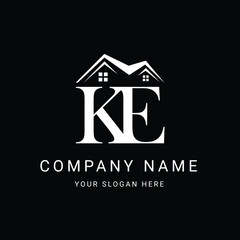 Letters KE Real Estate Logo With Roof Building Corporate Business and Investment Template