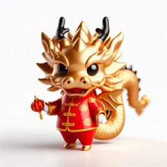 cute golden chinese dragon model, in suit,Loong, gold, metal, logo,New Year,2024,Year of the...