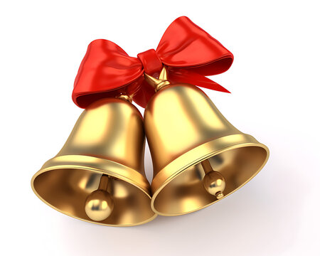 Golden Christmas Bells. 3D rendering
