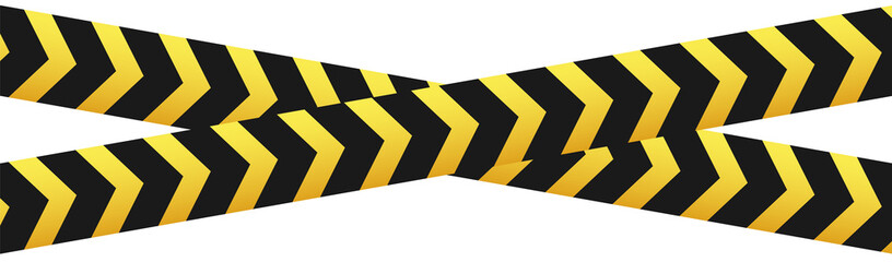 Crossed police tape. Yellow black arrow ribbon
