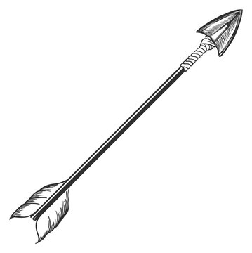 Traditional ethnic arrow sketch. Hand drawn weapon