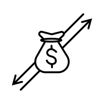 Increase, decrease dollar vector icons. Sign rise and fall of the dollar 