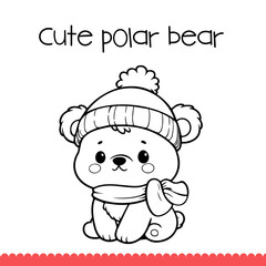 Cute Polar Bear Coloring Page for kids. Vector Illustration. © Nadzezhda