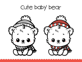 Cute Polar Bear Coloring Page for kids. Vector Illustration.