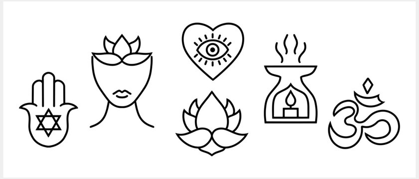 Yoga icon isolated. Oriental design element. Hand drawn line art. Doodle sketch vector stock illustration. EPS 10