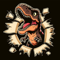 vector hand drawn t-rex roars out of a scrap of paper illlustration © Aryasakti