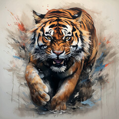 running tiger airbrush style Illustration