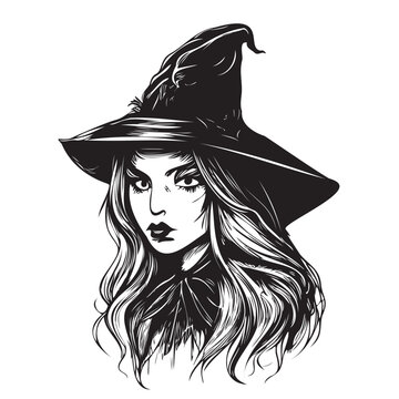Head of a young witch Halloween sketch Vector
