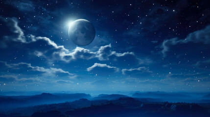 Naklejka na ściany i meble Night sky with clouds and stars as background.