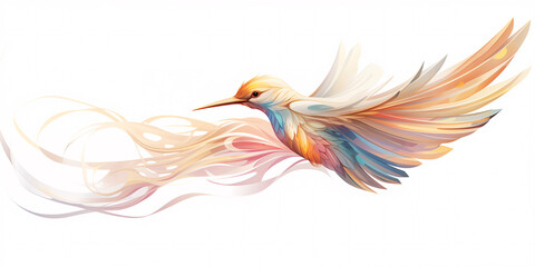 Fototapeta premium Illustrative drawing of a bird with abstract shapes. Pastel tones and white background.
