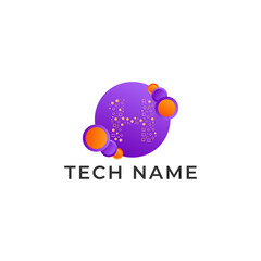 ILLUSTRATION LETTER H WITH GRADIENT ORANGE PURPLE COLOR CIRCLE DOT TECH LOGO ICON TEMPLATE DESIGN VECTOR