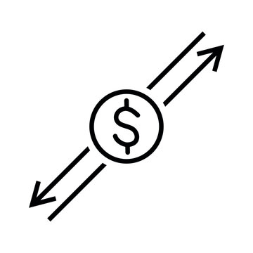 Increase, decrease dollar vector icons. Sign rise and fall of the dollar 