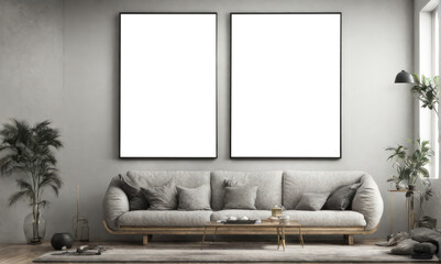 interior living room Scandinavian minimal style, frame photo mock-up in luxury apartment.
