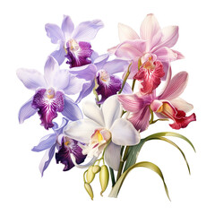 orchids botanical illustration white background. © peekeedee