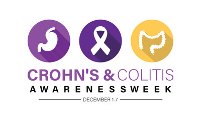 Crohn's and Colitis Awareness Week is observed every year in December 1-7 Vector illustration design. Banner, poster, card, background design.