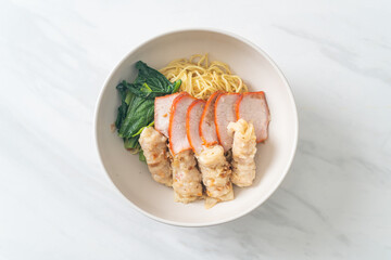 Barbecue Red Pork and Wonton Noodles with Soup