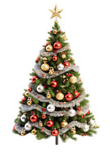 Decorated Christmas tree isolated on transparent background