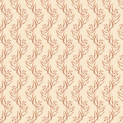 Hand drawn watercolor grey dry autumn twig seamless pattern isolated on cream background. Illustration in rural style can be used for textile, fabric, wallpaper and other printed products.