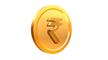 3d illustration of a gold coin with Indian Rupee symbol isolated on a white background