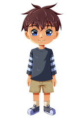 illustration of a cute boy wearing a long-sleeved navy shirt
