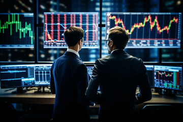 Crypto Trader Investor Analyst Broker Using Computer Analysing Online Cryptocurrency Exchange Stock Market Index Chart, Investing Money Growing Profit in Trading Platform Stock Market. Generative AI. - obrazy, fototapety, plakaty