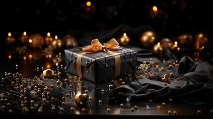 Fototapeta na wymiar 3D gift wrapping services that take care of the details, in the style of dark black and gold. AI generated 