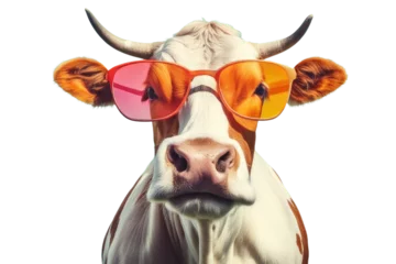 Gordijnen creative animal concept cow in sunglass shade glasses isolated on a white or transparant background © ramses