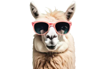 Wandcirkels tuinposter creative animal concept llama in sunglass shade glasses isolated on a white or transparant background © ramses