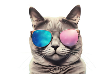 creative animal concept cat in sunglass shade glasses isolated on a white or transparant background